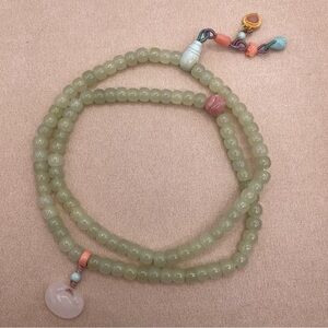 Elegant Beaded Jade Necklace in Soft Green with Pendants